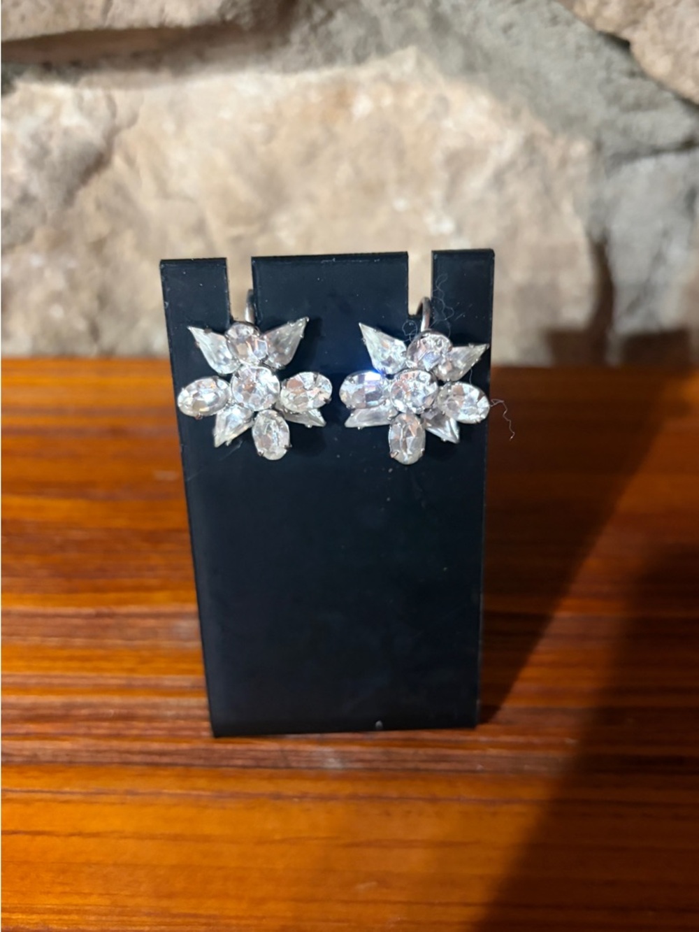 Vintage 1950s 1960s Crystal Floral Cluster Stud Earrings - Screw Back
